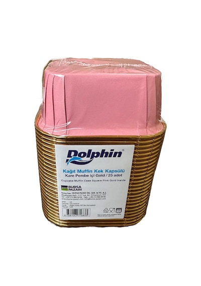 Dolphin Muffin Kare Kağıt Pembe Altın Cupcake Kek Kalıbı Kapsülü Kabı - 25 Adetlik 1 Paket Renkli