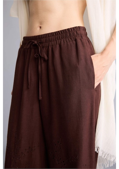 Defacto Regular Fıt Pamuklu Wide Leg Plaj Pantolonu H0878ax26smbn341 Kahve-bn341