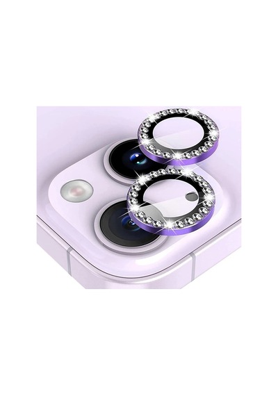 Nettech Apple Uyumlu iPhone 15 Plus Diamond Taşlı Model Kamera Cam Koruyucu - Mor