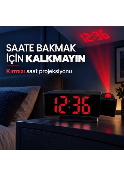Projeksiyonlu Dijital Masa Saati Kırmızı Led Ekranlı Alarm Snooze Sıcaklık Tarih Usb Ve Pil Diğer
