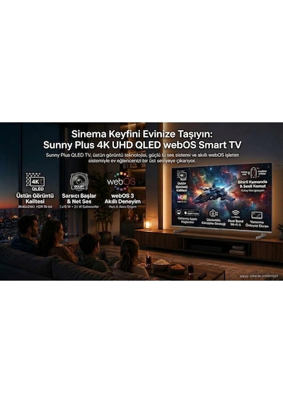 Sunny Plus SN65LEDS-W03M 65" 165 Ekran 4k Ultra Hd Webos Smart QLED TV