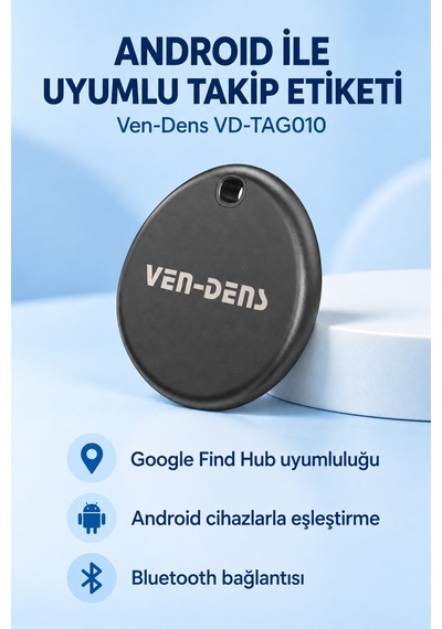 Ven-dens Vd-tag010 Bluetooth Eşya Takip Cihazı, Find Hub Ve Android Uyumlu, Anahtar, Siyah