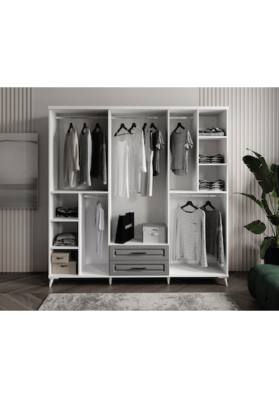 GuneyStore Gözde 6 Kapaklı Komple MDF Antrasit - Beyaz Gardırop