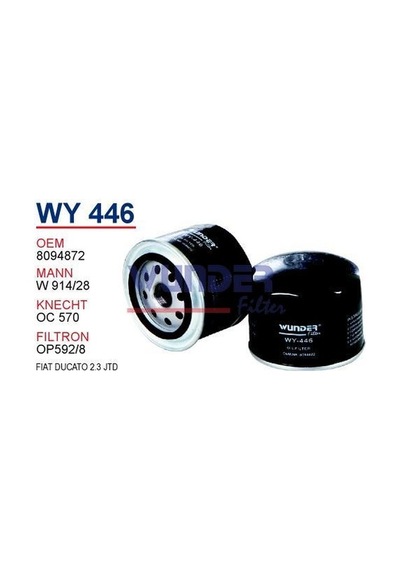 WUNDER WY446 YAĞ FİLTRESİ - Boxer, Jumper 06-, Peugeot J10 Minübü