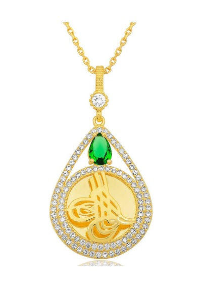 Gümüş Gold Kaplama Damla Tuğralı Kadın Kolye Beyaz