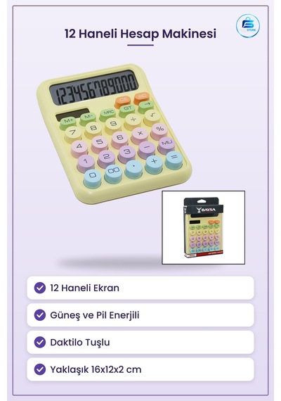 Hesap Makinesi Haneli Güneş Ve Pil Enerjili Daktilo Tuşlu Ofis Ok Çok Renkli