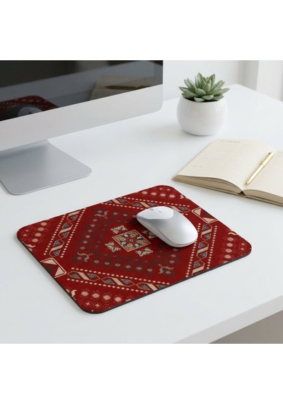 Tabloe Halı Desenli Premium Mouse Pad - 23x19 Cm - Kaydırmaz Tabanlı Kaliteli Fare Mousepad Kırmızı