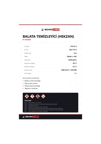 Beherlabs Balata Temizleyici Hekzan 1 L