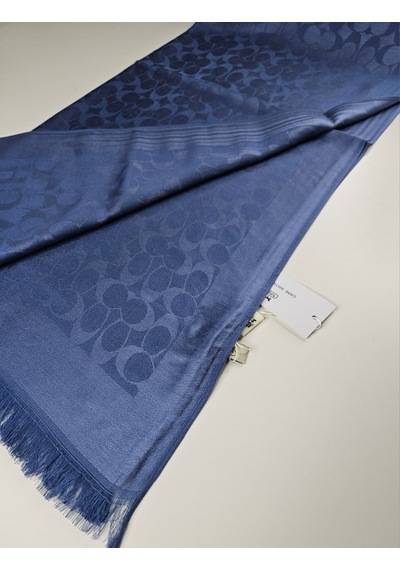 Miorel Scarfs C Desen Çift Taraflı Kaşmir İpek Şal 4 Mevsim Pamuk Şal İndigo