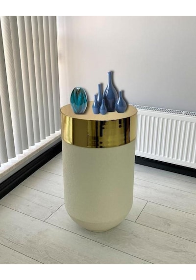 Dekoratif Gold Darbuka Beyaz Sehpa 70cm