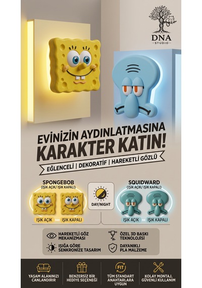 Süngerbob Dekoratif Işık Anahtarı Kapağı Ve Çocuk Odası Duvar Süsü, Priz Üstü Kapak 84 84