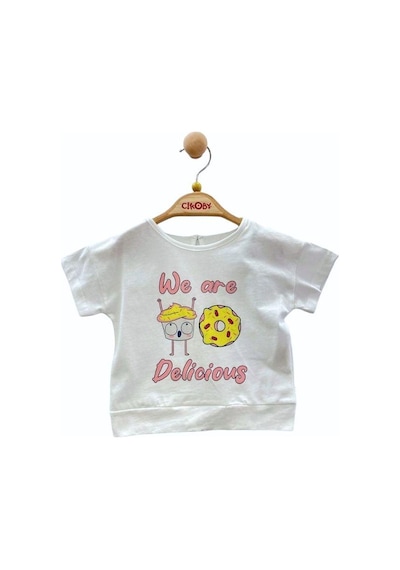 Çikoby Kız Bebek Pamuklu Donat Baskılı T-shirt-13895 Beyaz