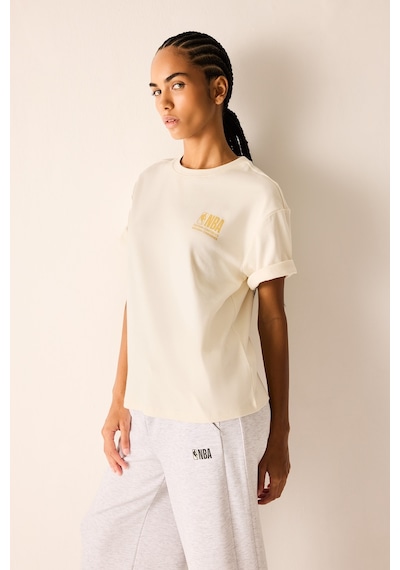 Defacto Nba Wordmark Relax Fıt Sırt Baskılı Kısa Kollu Tişört H5228ax26auer99 Ekru-er99