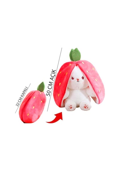 Sevimli Çilek Tavşan Peluş Çilek Tavşan Çantalı 40 Cm Sevimli