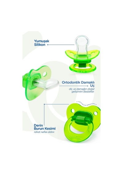 Wee Baby Akide Damaklı Silikon Emzik 0-6 Ay Yeşil 24'li Paket