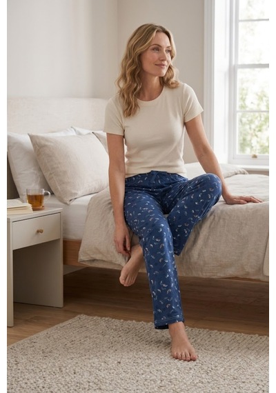 Mataş Kadın Viskon Pijama Altı Rahat Kesim Fiyonk Bağcıklı Bel Lacivert