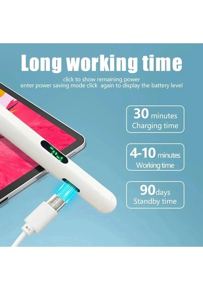 Lexroo Universal Dokunmatik Stylus Kalem Led Göstergeli Manyetik Gövdeli Type-c Şarjlı Hassas Uçlu Standart