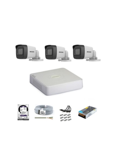 Hikvision 3 Kameralı Güvenlik Kamera Hazır Set