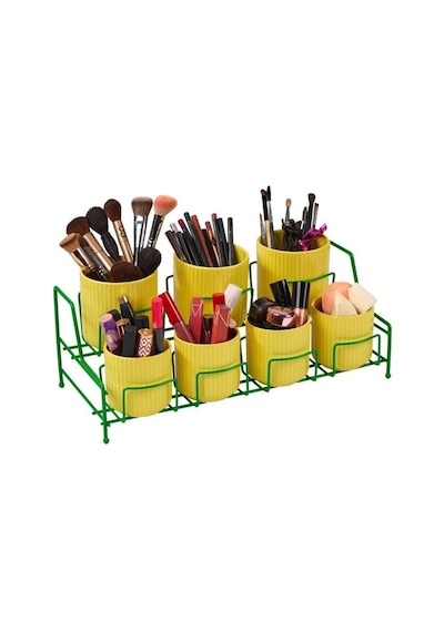 Edora Home Çok Amaçlı Yeşil Makyaj Organizer, Banyo Düzenleyici - 7 Bölmeli Metal Yeşil