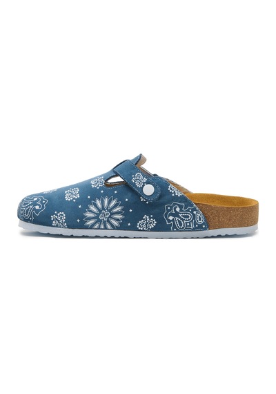 Comfortfusse Folk Capri - Erkek Ortopedik Deri Sabo Terlik Mavi Süet Deri