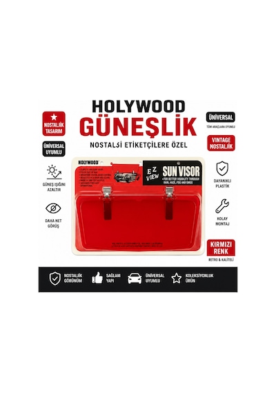 Holywood Kırmızı Güneşlik Nostalji Universal Araç Güneşliği Etiketçilere Özel