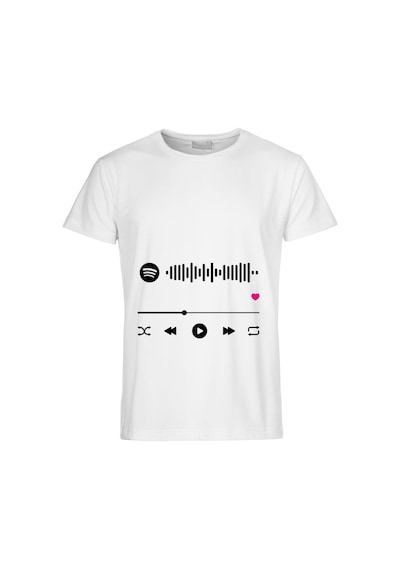 Müzik Çalar Tasarımlı Kişiselleştirilebilir Erkek Kadın Tişört - Spotify Kodlu Unisex Tshirt Beyaz