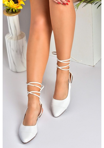 Fox Shoes Beyaz Bilek Bağlamalı Kadın Babet M726890209 Beyaz
