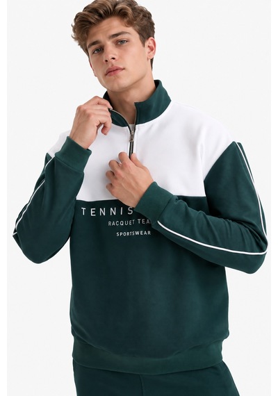 We&me Boxy Fit Gömlek Yaka Sporcu Erkek Sweatshirt Yeşil