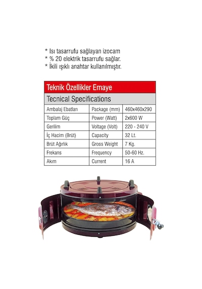 YILDIZ CAMLI DAVUL FIRIN KÜÇÜK BOY TEK EMAYE TEPSİLİ DAVUL FIRIN Mürdüm
