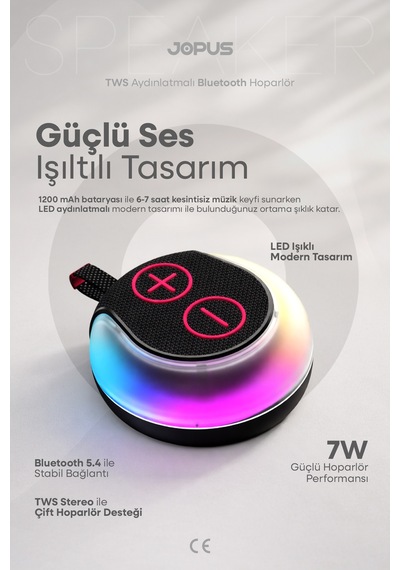 Jopus Rgb Led Işıklı Askı Kayışlı Ipx5 Bluetooth Hoparlör 7w Güçlü Ses 1200 Mah, Usb Tf Destekli - S12
