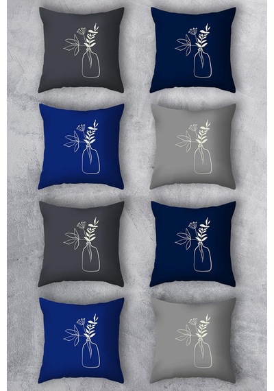 Emnasa Çift Tarafı Baskılı 43x43 Kırlent Kılıfı 8'li Set Kombini Açık Indigo