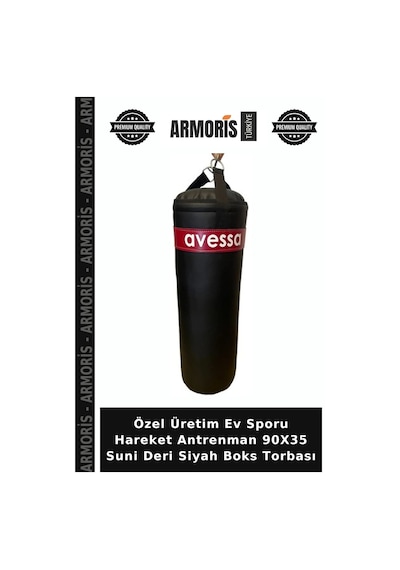 Özel Üretim Ev Sporu Hareket Antrenman 90x35 Suni Deri Siyah Boks Torbası