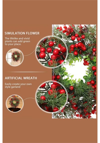 45 Cm 17.71 İnç Festive Yapay Noel Çelengi Çam Yaprakları Ve Kırmızı Meyveler Klasik Duvar & K