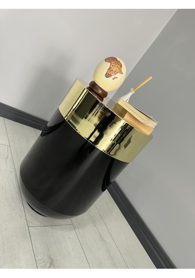 Dekoratif Gold Darbuka Parlak Siyah Sehpa 70cm