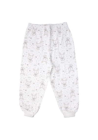 Bebegen Kız Çocuk Ekru Tavşan Desenli Çıtçıtlı Pijama Takımı Çok Renkli