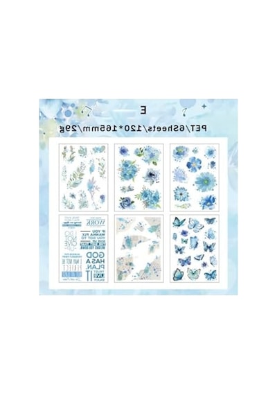 60 Adet Şeffaf Büyük Mavi Çiçek Sticker, Scrapbook İçin Abanoz