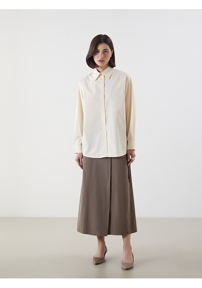 Lcw Modest Bej Poplin Kadın Gömlek Tunik