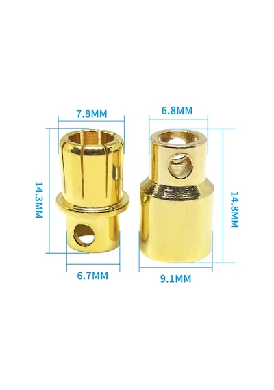 8mm Altın Kaplama Banana Dişi Erkek Soket 120a Pil Batarya Lion Bullet Plug Kablo Konnektör Esc Moto