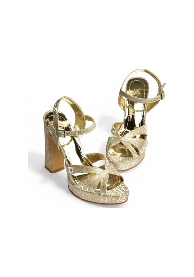Fox Shoes Y246170214 Altın Sim Kalın Platform Topuklu Abiye Ayakkabı