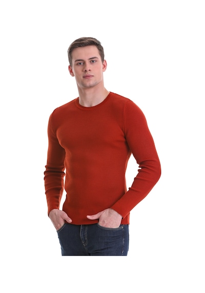 Hatemoğlu Kiremit Slim Fit Fitilli Bisiklet Yaka Yünlü Triko Kazak 3412202 Kiremit