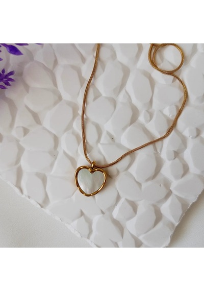 Lente Aksesuar Çelik Sedefli Minimal Kalp Kolye Gold