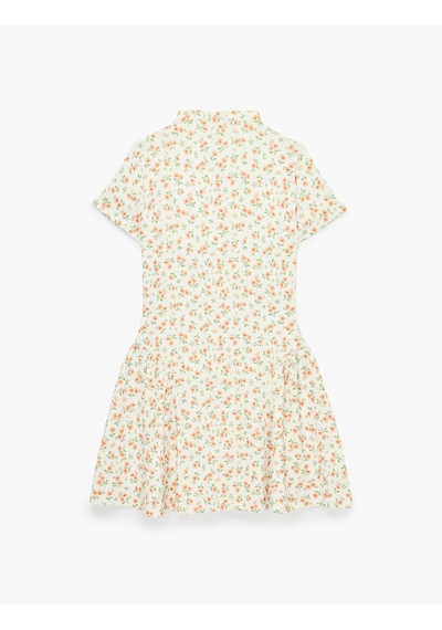 Koton Mini Kısa Kollu Dik Yaka Çiçekli Kloş Elbise Ekru Desenli 6sal80191ık