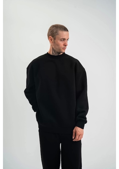 Uzun Kol Bisiklet Yaka Basic Sweatshirt - Siyah Siyah