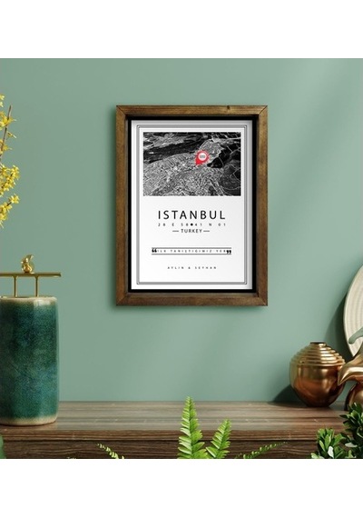 Kişiye Özel Siyah Beyaz Istanbul Haritası Tasarımlı Doğal Masif A (517376236)