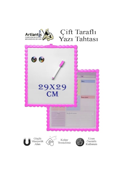 Manyetik Çift Taraflı Yazı Tahtası Renkli 29x29 Cm 1 Adet Çocuklar İçin Silinebilir Mıknatıslı Yazı Tahtası Plastik Pembe