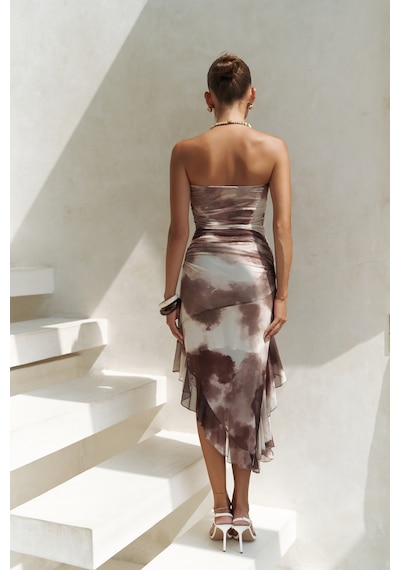 Mai Collection Mai Studios Co. Stracnaha Drape Detaylı Kahve Straplez Elbise Kahve