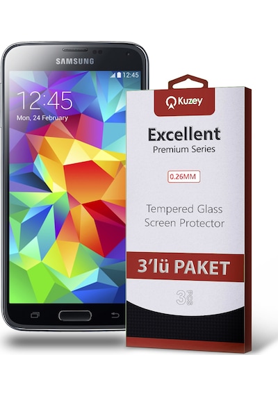 Samsung Galaxy S5 ile Uyumlu Kırılmaz Cam Ekran Koruyucu Ekonomik 3'lü Paket