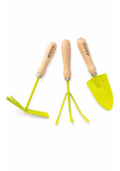 Mini Bahçe El Aletleri 3 Lü Set Dayanıklı Ahşap Saplı Çapa, Kürek, Tırmık Balkon Ve Saksı Bahçesi İçin