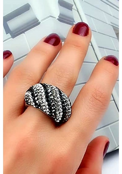 Swarovski Taşlı 925 Ayar Gümüş Bombeli Tasarım Yüzük 19