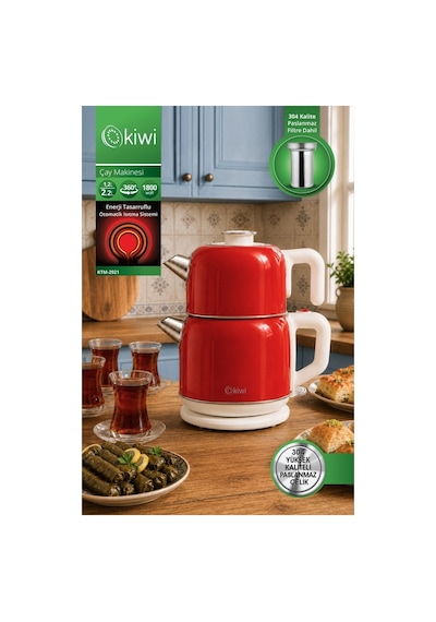 Kiwi Ktm-2921 Paslanmaz Çelik Çay Makinesi 1800w & 2.2 L Su Isıtıcı & 1.2 L Demlik & 90 C Sıcak Tutma